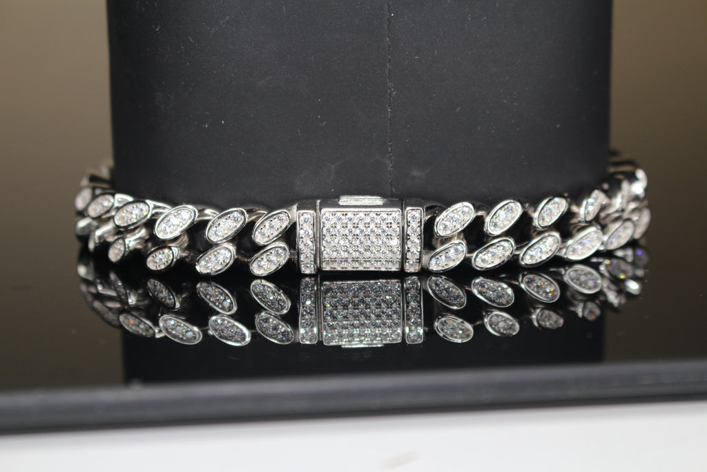 10mm Cuban Miami 925 Sterling Silver Bracelet 12ct Lab Sim VVS1 Diamond