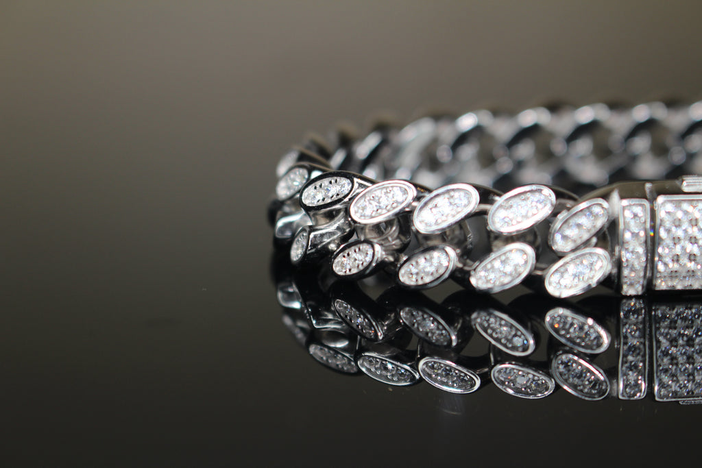 10mm Cuban Miami 925 Sterling Silver Bracelet 12ct Lab Sim VVS1 Diamond