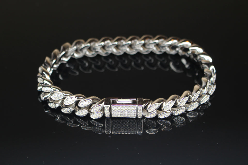 10mm Cuban Miami 925 Sterling Silver Bracelet 12ct Lab Sim VVS1 Diamond