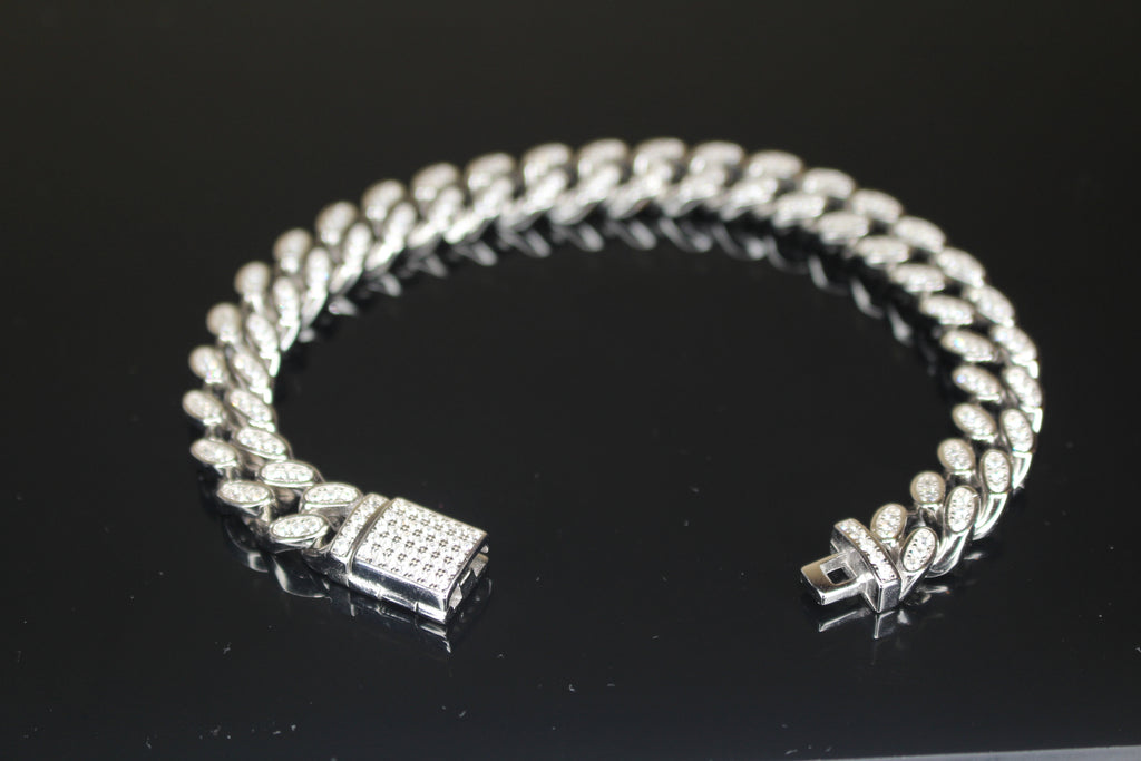 10mm Cuban Miami 925 Sterling Silver Bracelet 12ct Lab Sim VVS1 Diamond