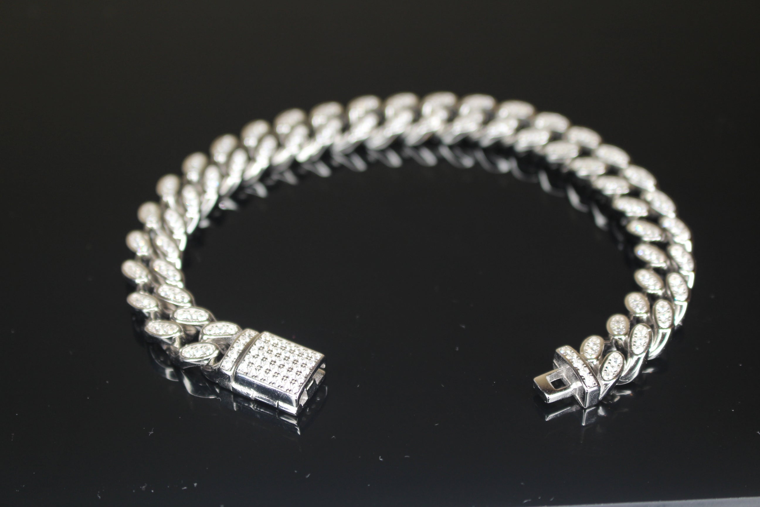 10mm Cuban Miami 925 Sterling Silver Bracelet 12ct Lab Sim VVS1 Diamond