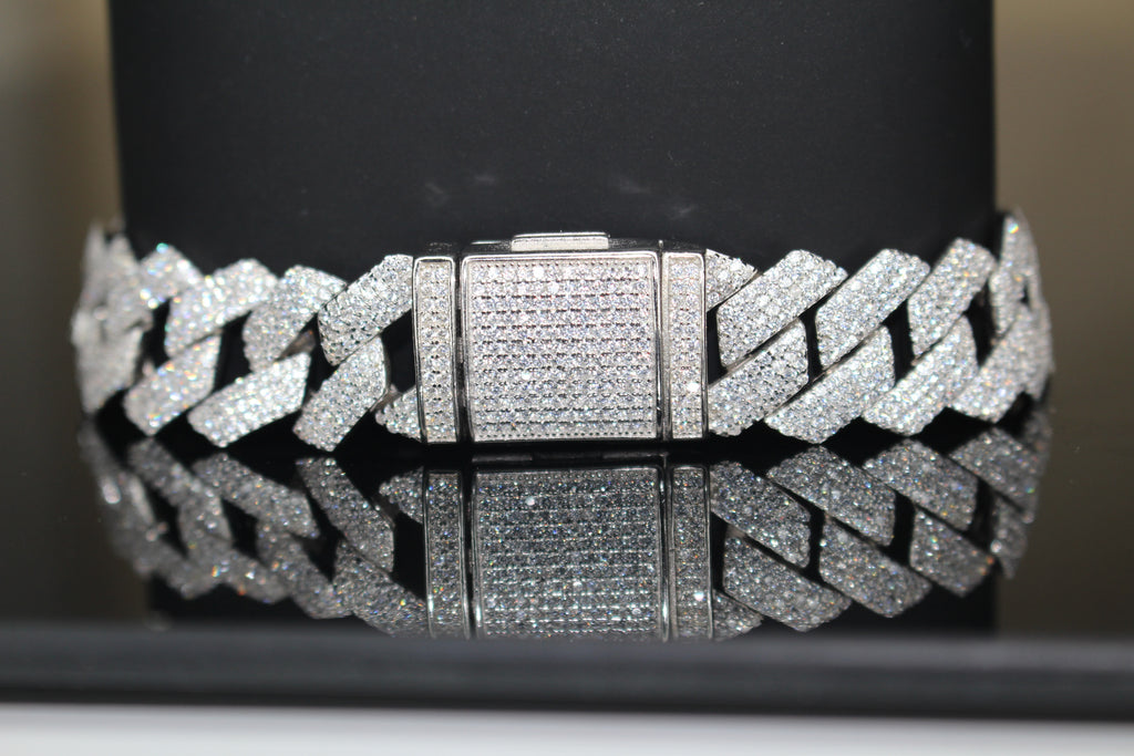 14mm Cuban Miami Prong 925 Sterling Silver Bracelet 15.6ct Lab Sim VVS1 Diamond