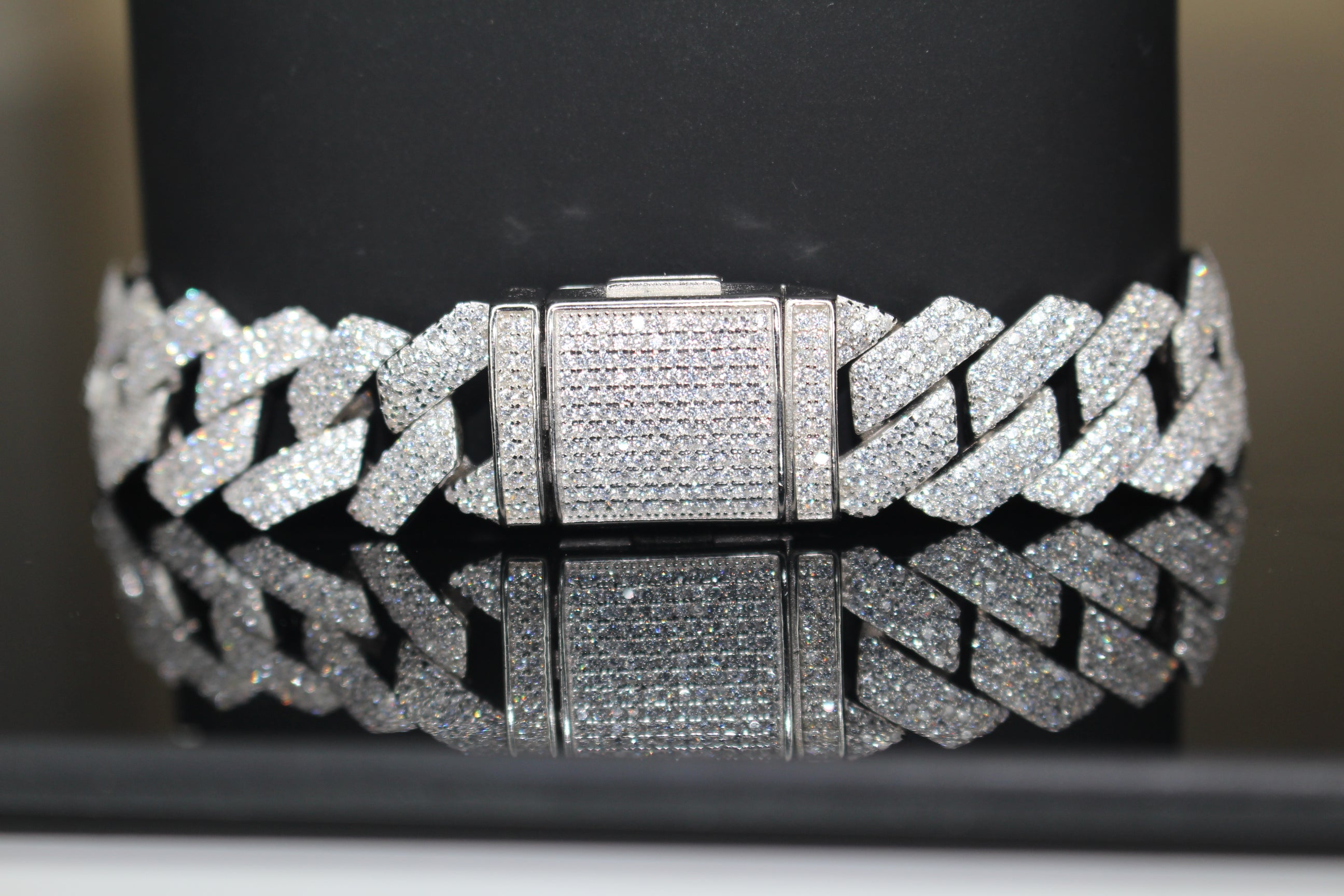14mm Cuban Miami Prong 925 Sterling Silver Bracelet 15.6ct Lab Sim VVS1 Diamond