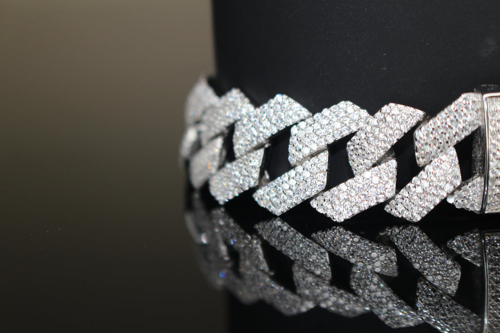 14mm Cuban Miami Prong 925 Sterling Silver Bracelet 15.6ct Lab Sim VVS1 Diamond