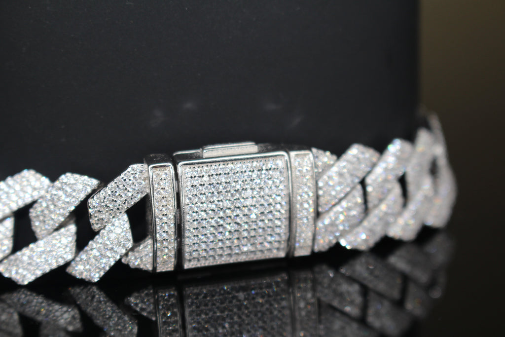 14mm Cuban Miami Prong 925 Sterling Silver Bracelet 15.6ct Lab Sim VVS1 Diamond