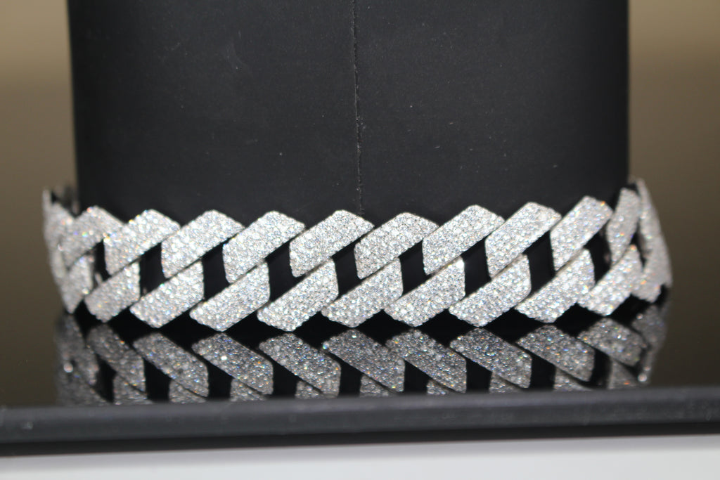 14mm Cuban Miami Prong 925 Sterling Silver Bracelet 15.6ct Lab Sim VVS1 Diamond