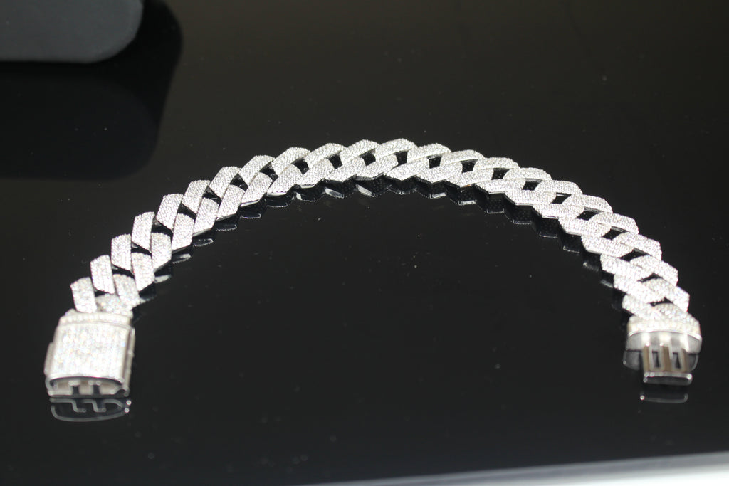 14mm Cuban Miami Prong 925 Sterling Silver Bracelet 15.6ct Lab Sim VVS1 Diamond
