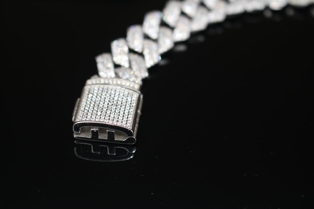 14mm Cuban Miami Prong 925 Sterling Silver Bracelet 15.6ct Lab Sim VVS1 Diamond