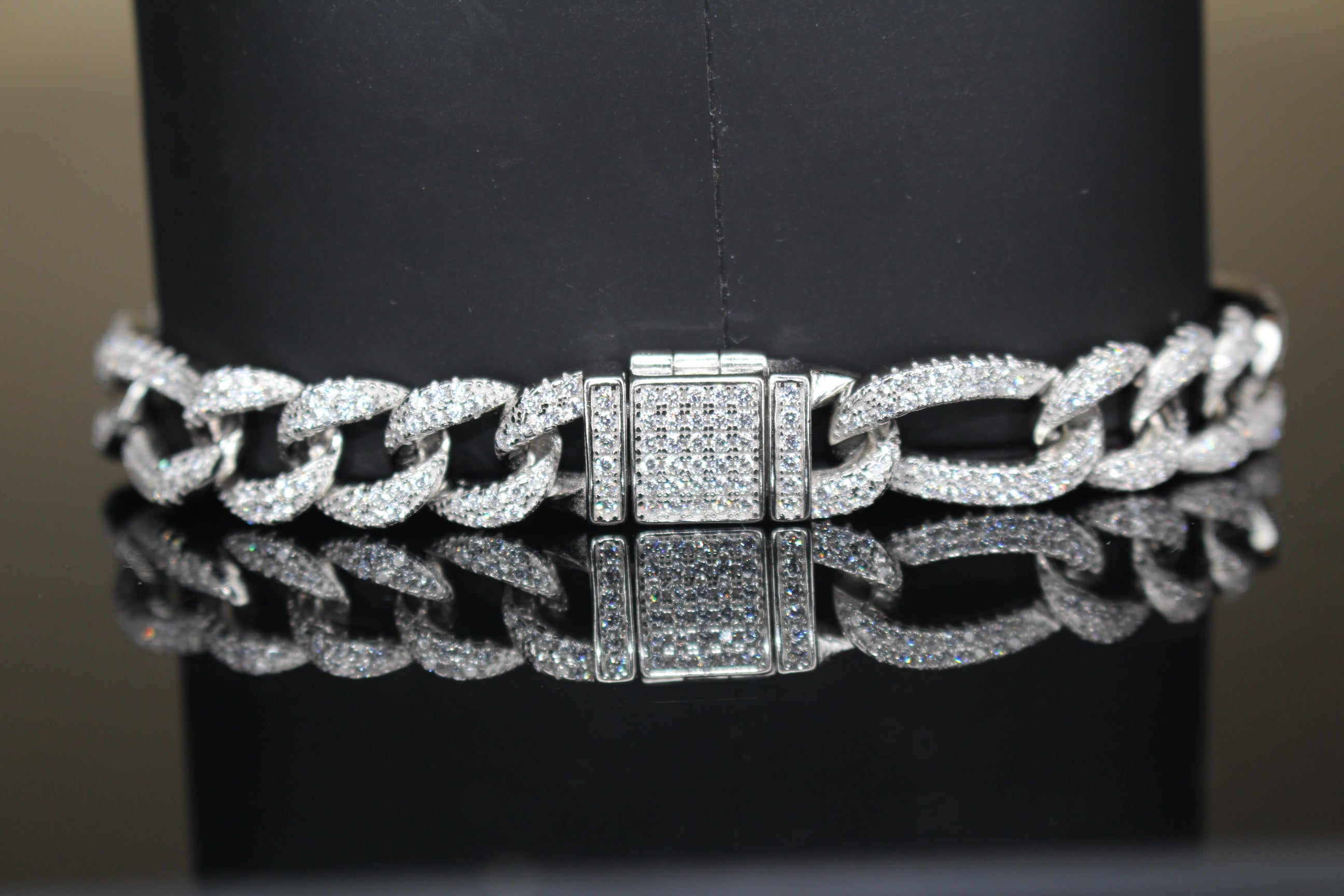 10mm FIGARO 925 Sterling Silver Bracelet 8.6ct Lab Sim VVS1 Diamond
