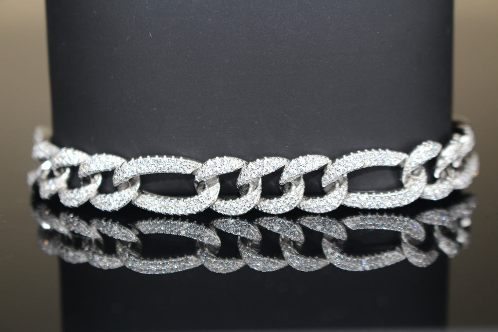10mm FIGARO 925 Sterling Silver Bracelet 8.6ct Lab Sim VVS1 Diamond