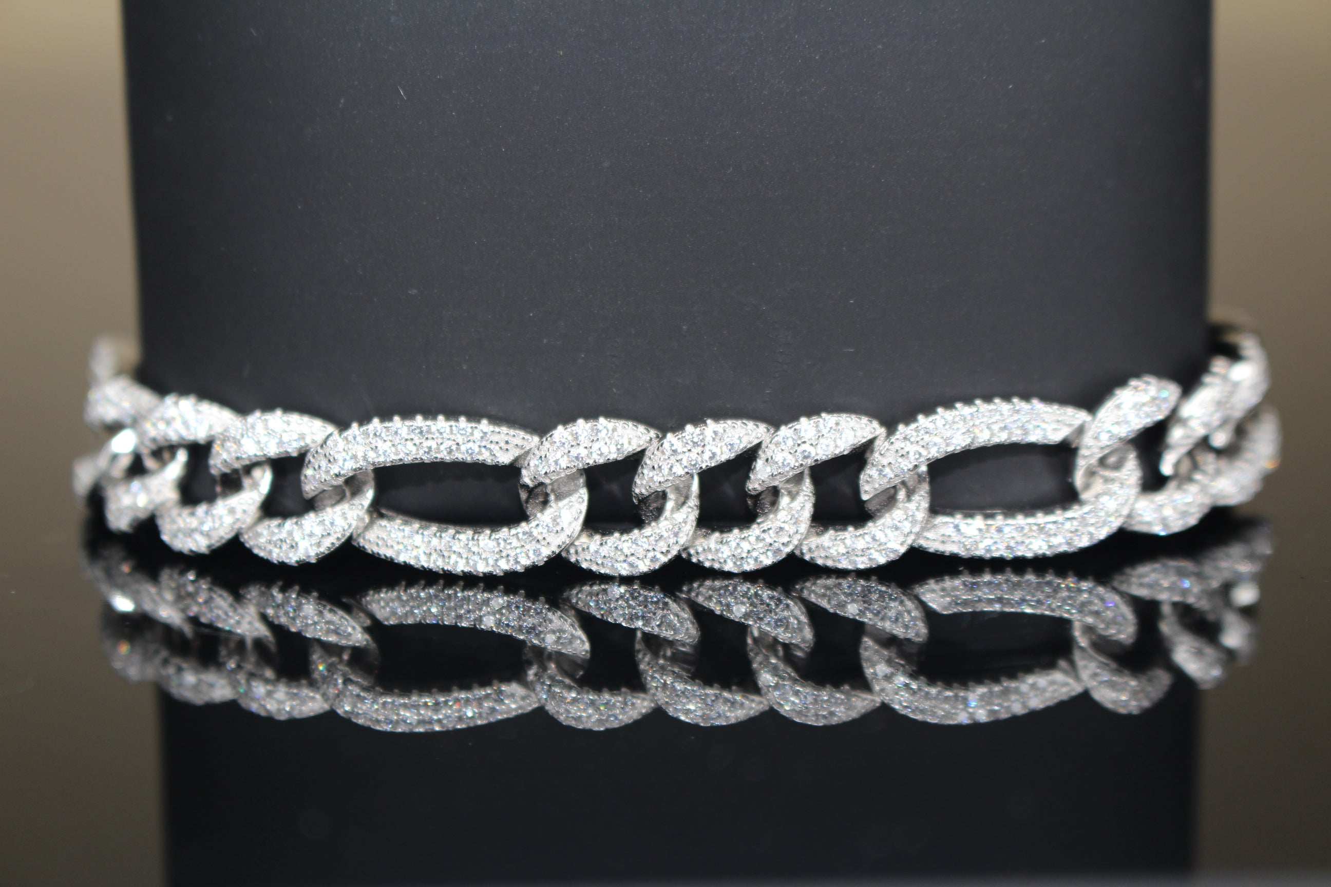10mm FIGARO 925 Sterling Silver Bracelet 8.6ct Lab Sim VVS1 Diamond