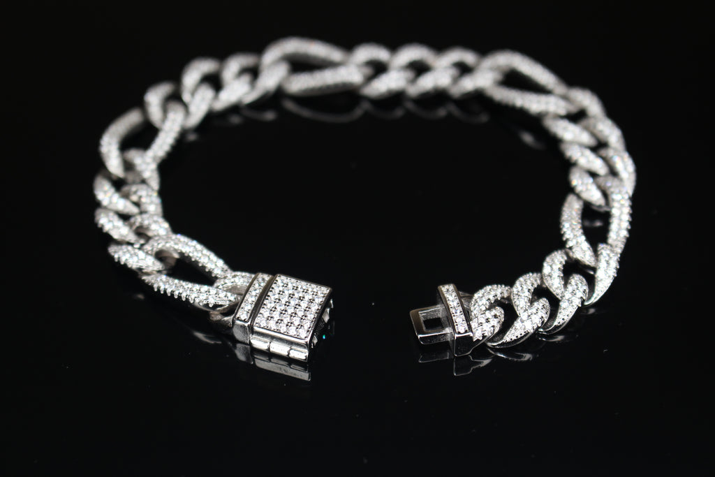 10mm FIGARO 925 Sterling Silver Bracelet 8.6ct Lab Sim VVS1 Diamond