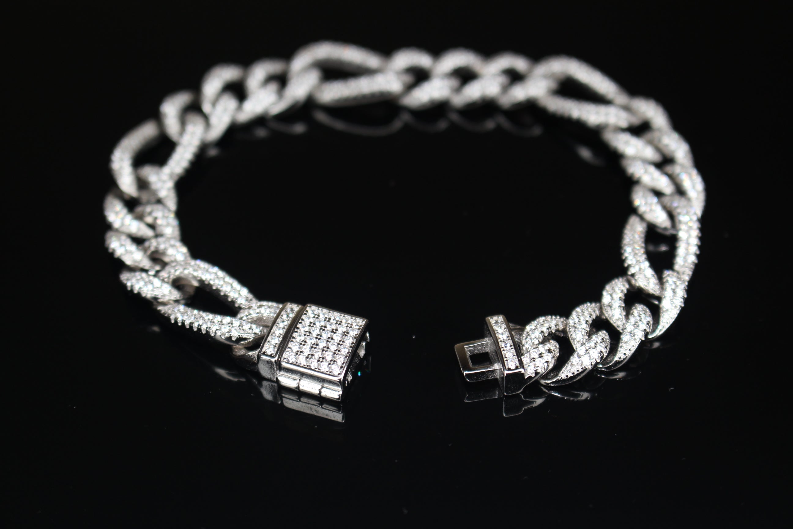 10mm FIGARO 925 Sterling Silver Bracelet 8.6ct Lab Sim VVS1 Diamond