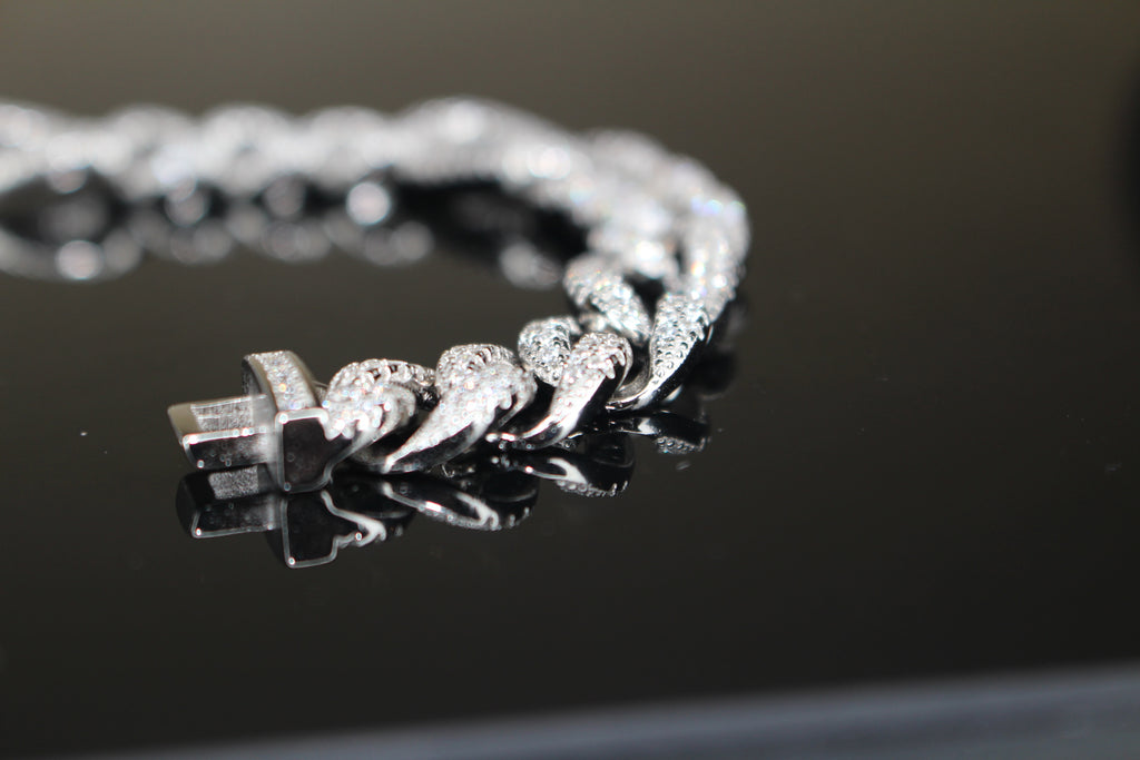 10mm FIGARO 925 Sterling Silver Bracelet 8.6ct Lab Sim VVS1 Diamond