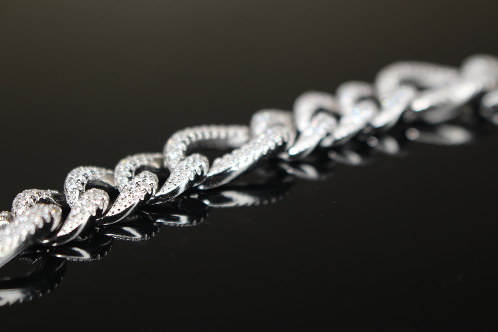 10mm FIGARO 925 Sterling Silver Bracelet 8.6ct Lab Sim VVS1 Diamond