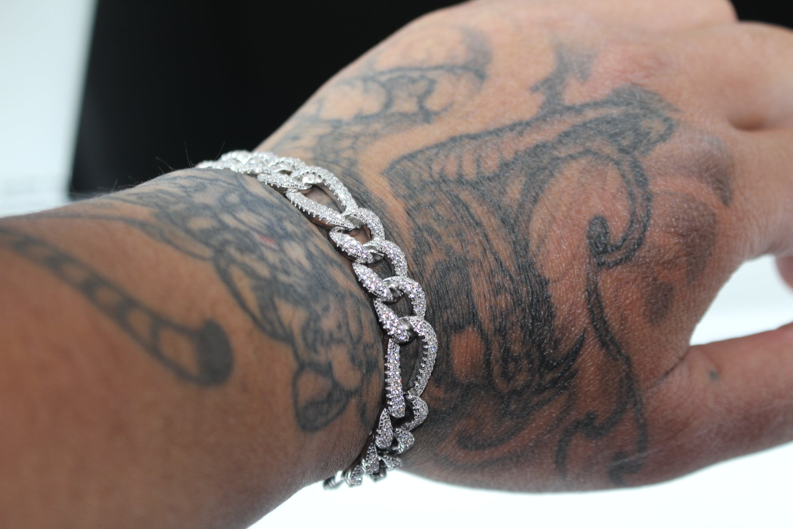 10mm FIGARO 925 Sterling Silver Bracelet 8.6ct Lab Sim VVS1 Diamond