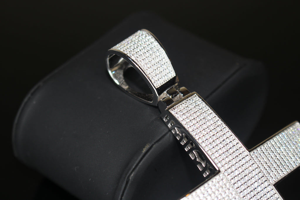 XL CROSS MASSIVE Pendant 12.6ct Lab Sim VVS1 Diamonds - 925 STERLING SILVER