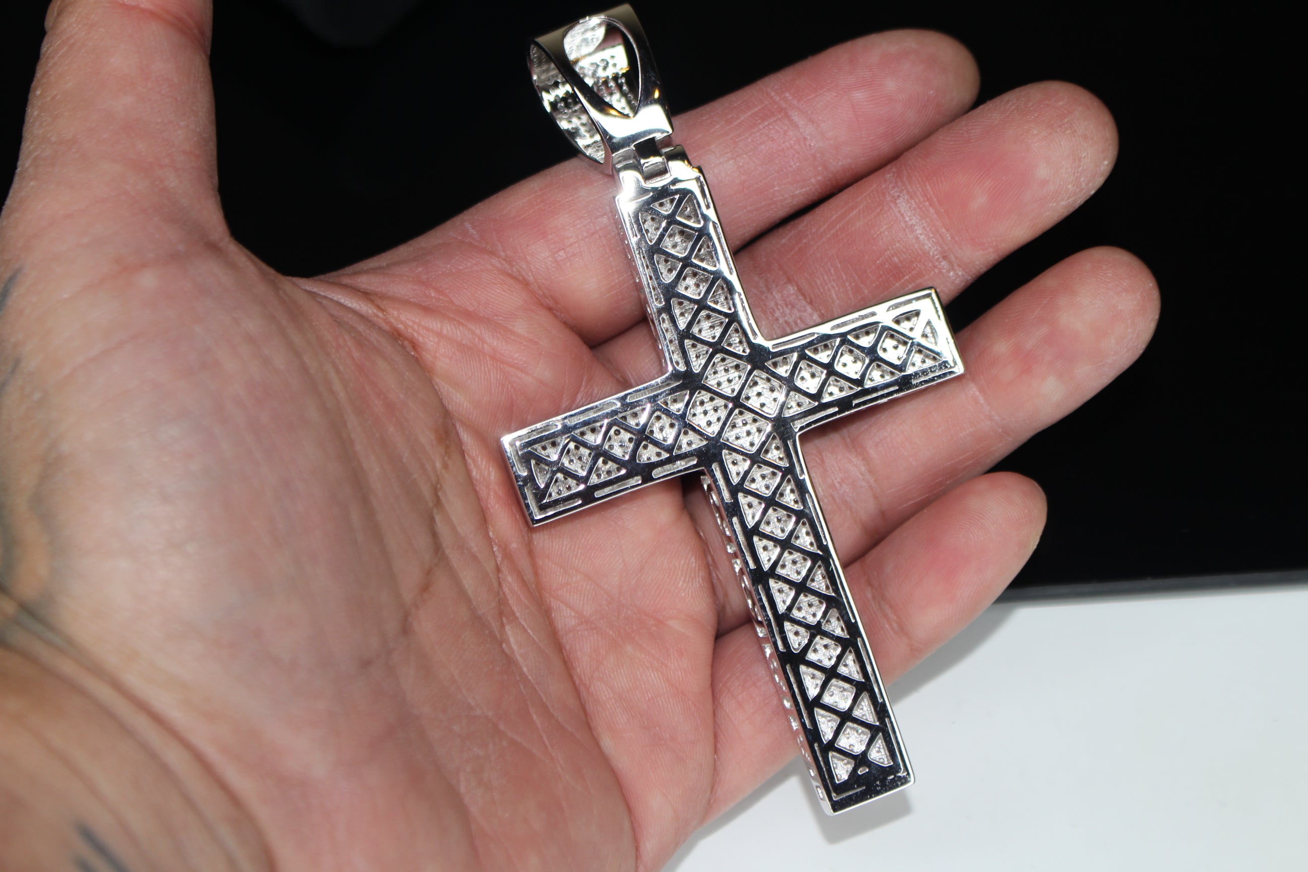 XL CROSS MASSIVE Pendant 12.6ct Lab Sim VVS1 Diamonds - 925 STERLING SILVER