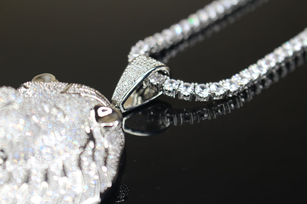 XL Lion Head Pendant 4mm Tennis 78.6ct Lab Sim VVS1 Diamond Necklace