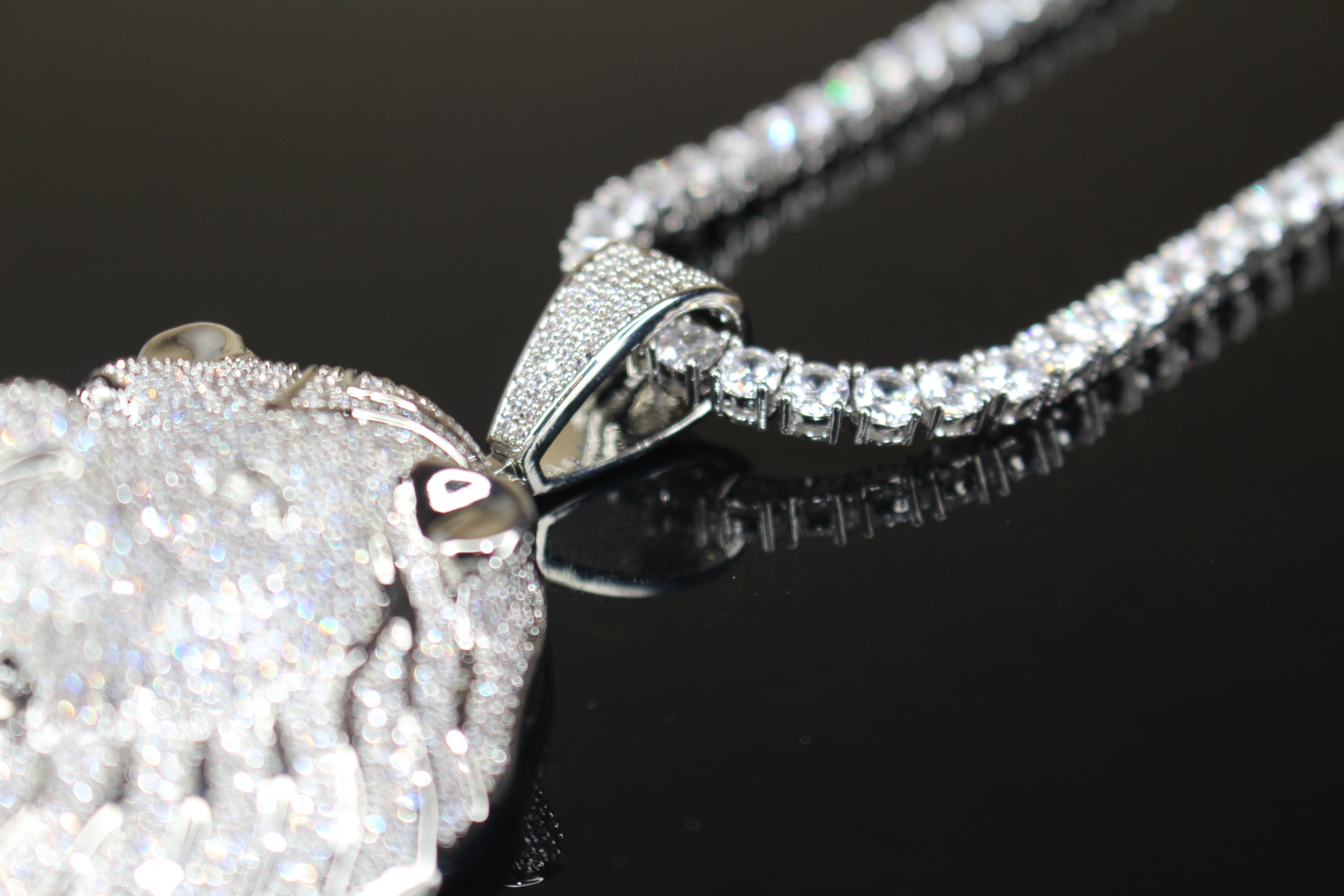 XL Lion Head Pendant 4mm Tennis 78.6ct Lab Sim VVS1 Diamond Necklace