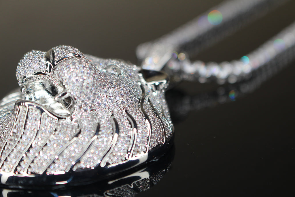 XL Lion Head Pendant 4mm Tennis 78.6ct Lab Sim VVS1 Diamond Necklace
