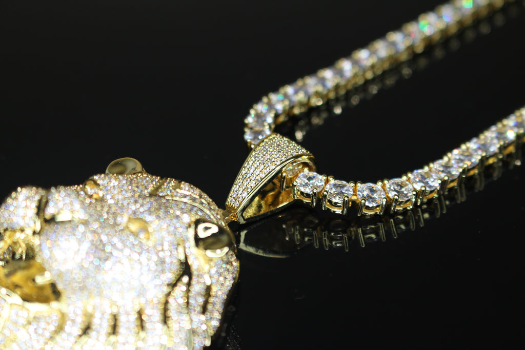 XL Lion Head Pendant 5mm Tennis 112.6ct Lab Sim VVS1 Diamond Necklace GOLD