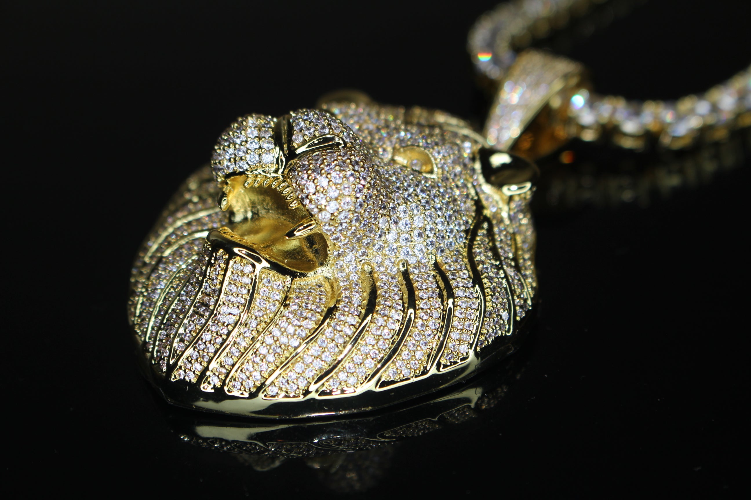 XL Lion Head Pendant 5mm Tennis 112.6ct Lab Sim VVS1 Diamond Necklace GOLD