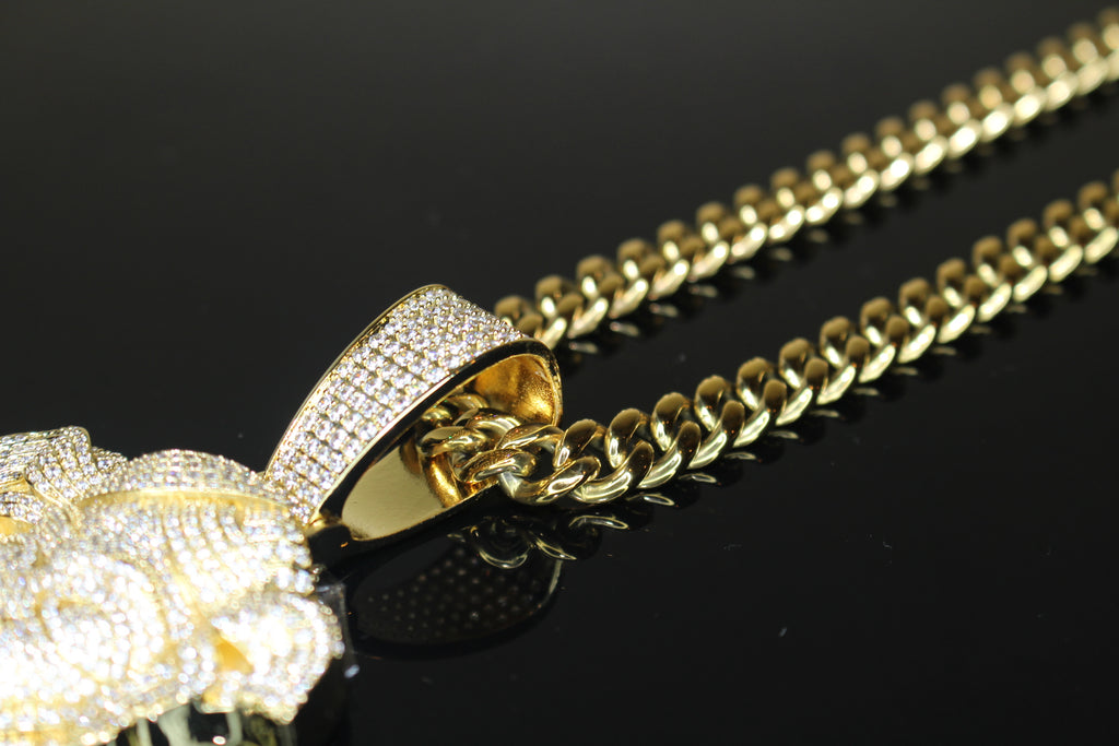 XL Medusa Pendant 4.6ct Lab Sim Diamond 8mm Cuban Miami Necklace
