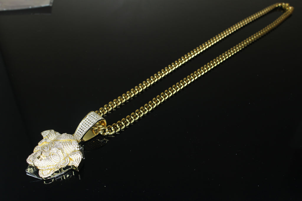 XL Medusa Pendant 4.6ct Lab Sim Diamond 8mm Cuban Miami Necklace