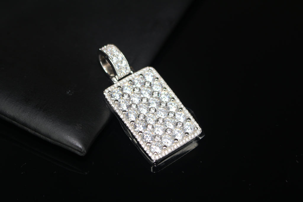 925 Sterling Silver DOG TAG PENDANT 8.6ct Lab Sim VVS1 Diamonds 18g