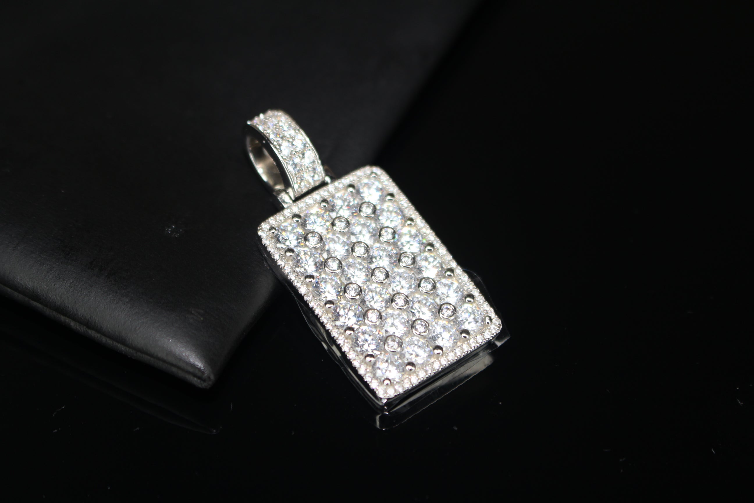 925 Sterling Silver DOG TAG PENDANT 8.6ct Lab Sim VVS1 Diamonds 18g