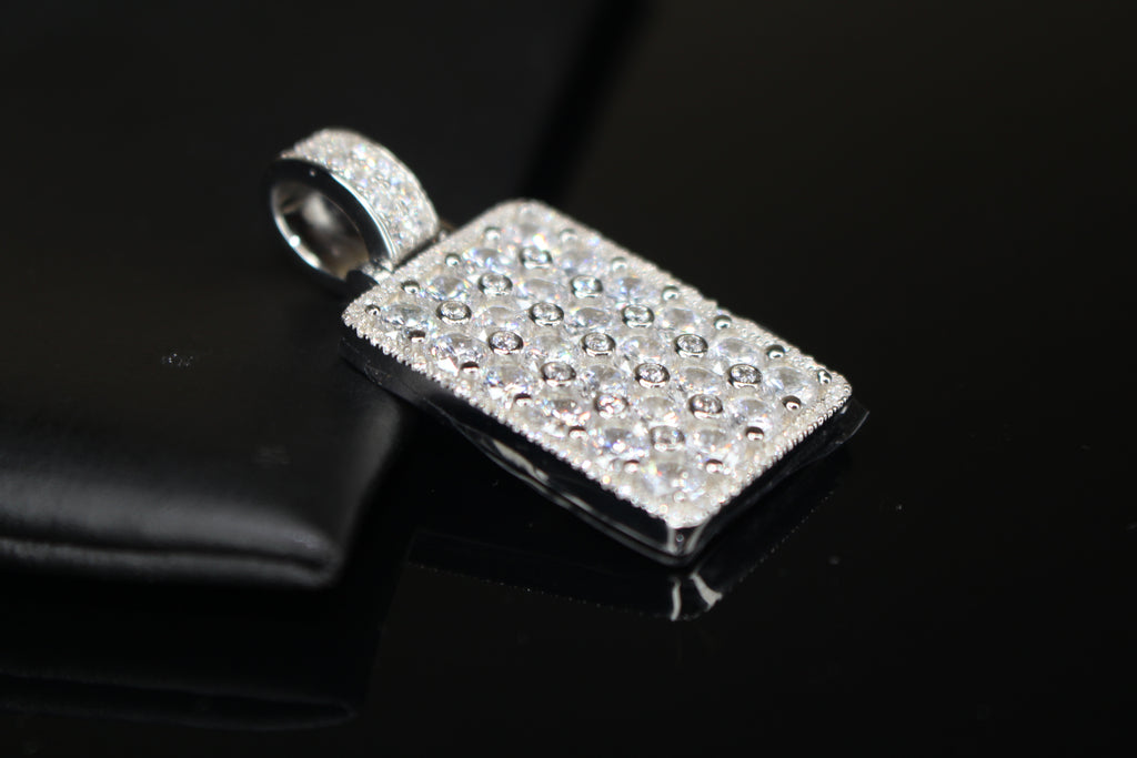 925 Sterling Silver DOG TAG PENDANT 8.6ct Lab Sim VVS1 Diamonds 18g