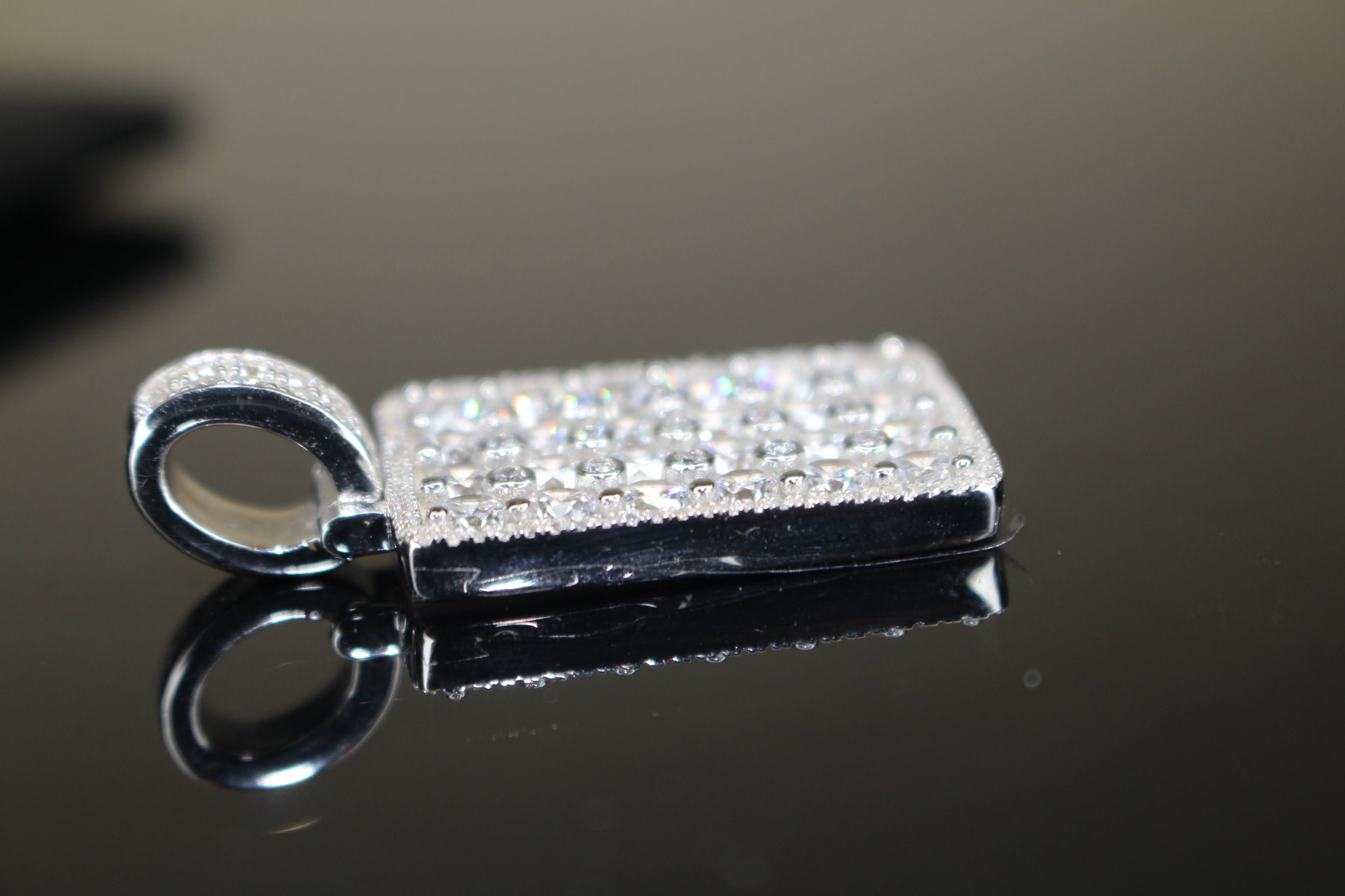 925 Sterling Silver DOG TAG PENDANT 8.6ct Lab Sim VVS1 Diamonds 18g