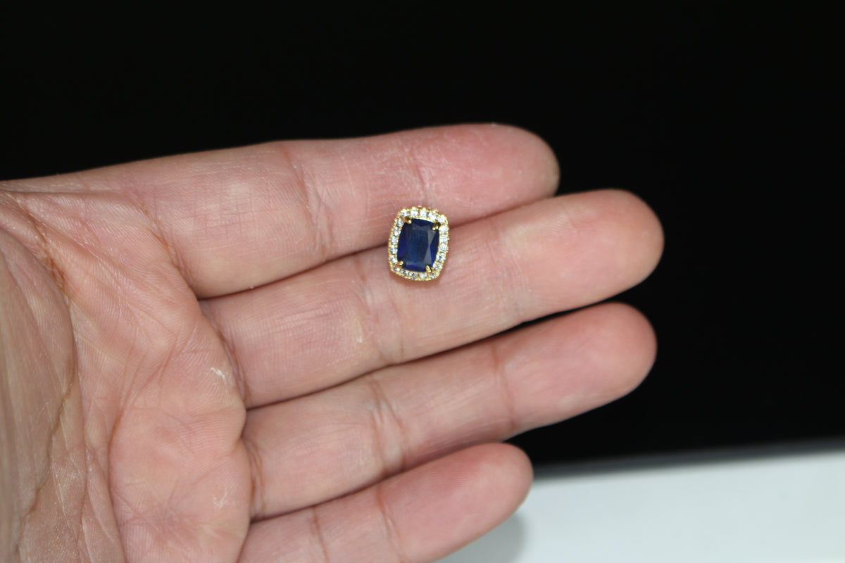 Blue Ruby Sapphire 4ct Lab Sim VVS1 Diamonds Earrings set Gemstone- Gold