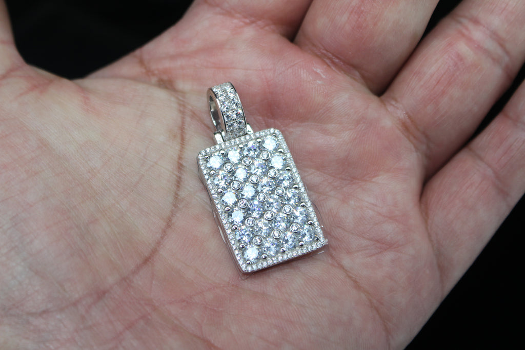 925 Sterling Silver DOG TAG PENDANT 8.6ct Lab Sim VVS1 Diamonds 18g