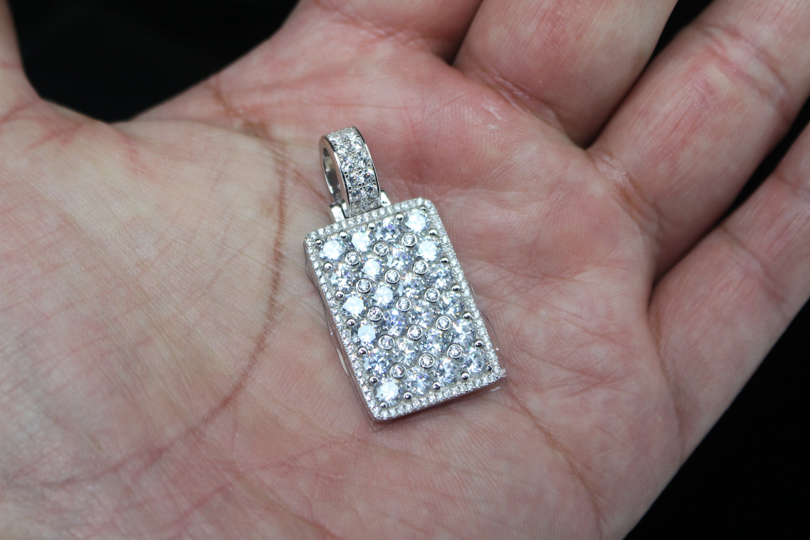 925 Sterling Silver DOG TAG PENDANT 8.6ct Lab Sim VVS1 Diamonds 18g