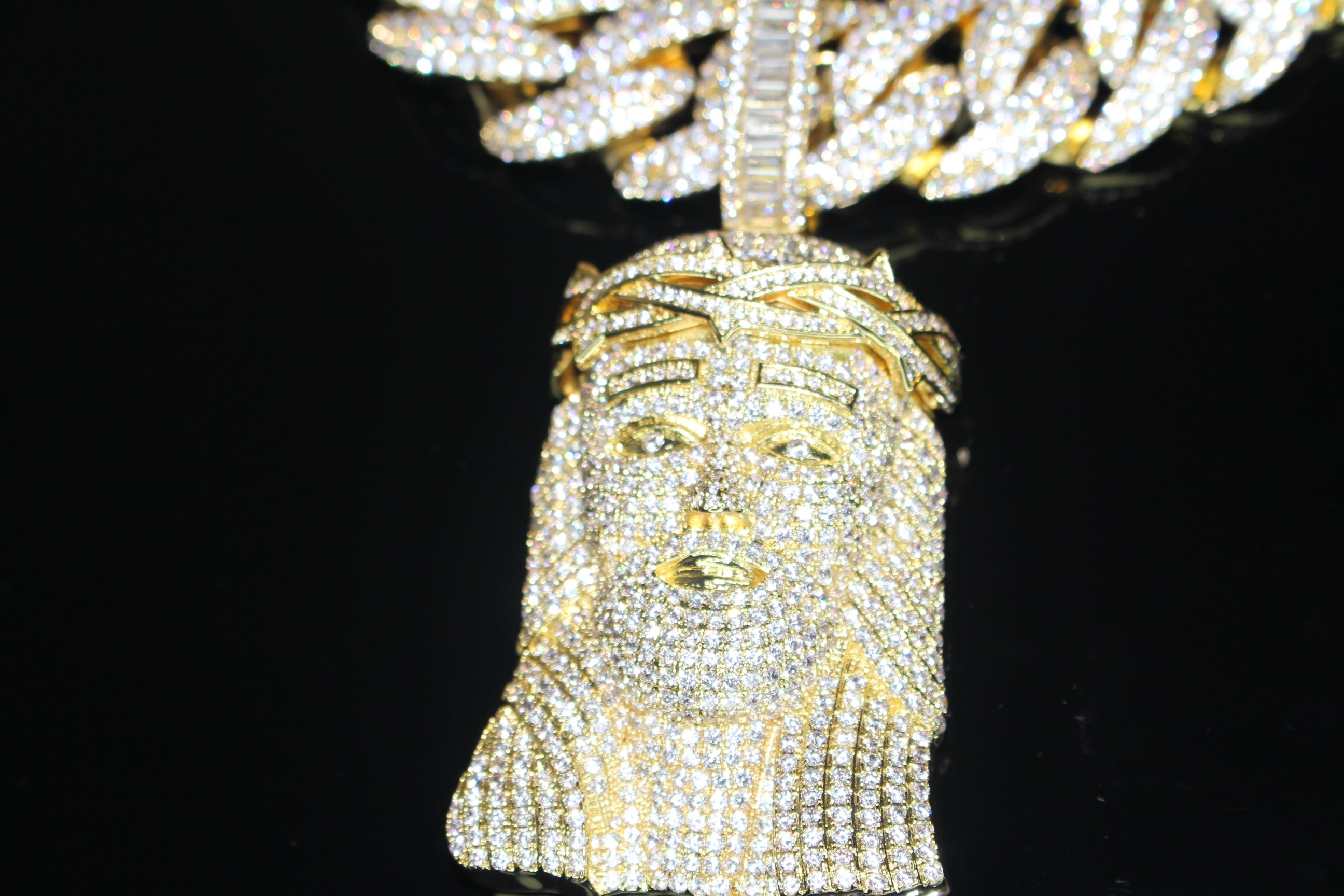 XXL JESUS Pendant Cuban Miami 22mm 144.6ctw Lab Sim Diamond Necklace - GOLD