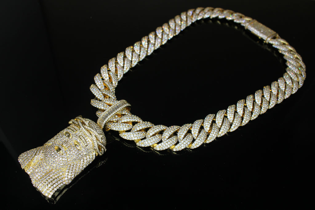 XXL JESUS Pendant Cuban Miami 22mm 144.6ctw Lab Sim Diamond Necklace - GOLD