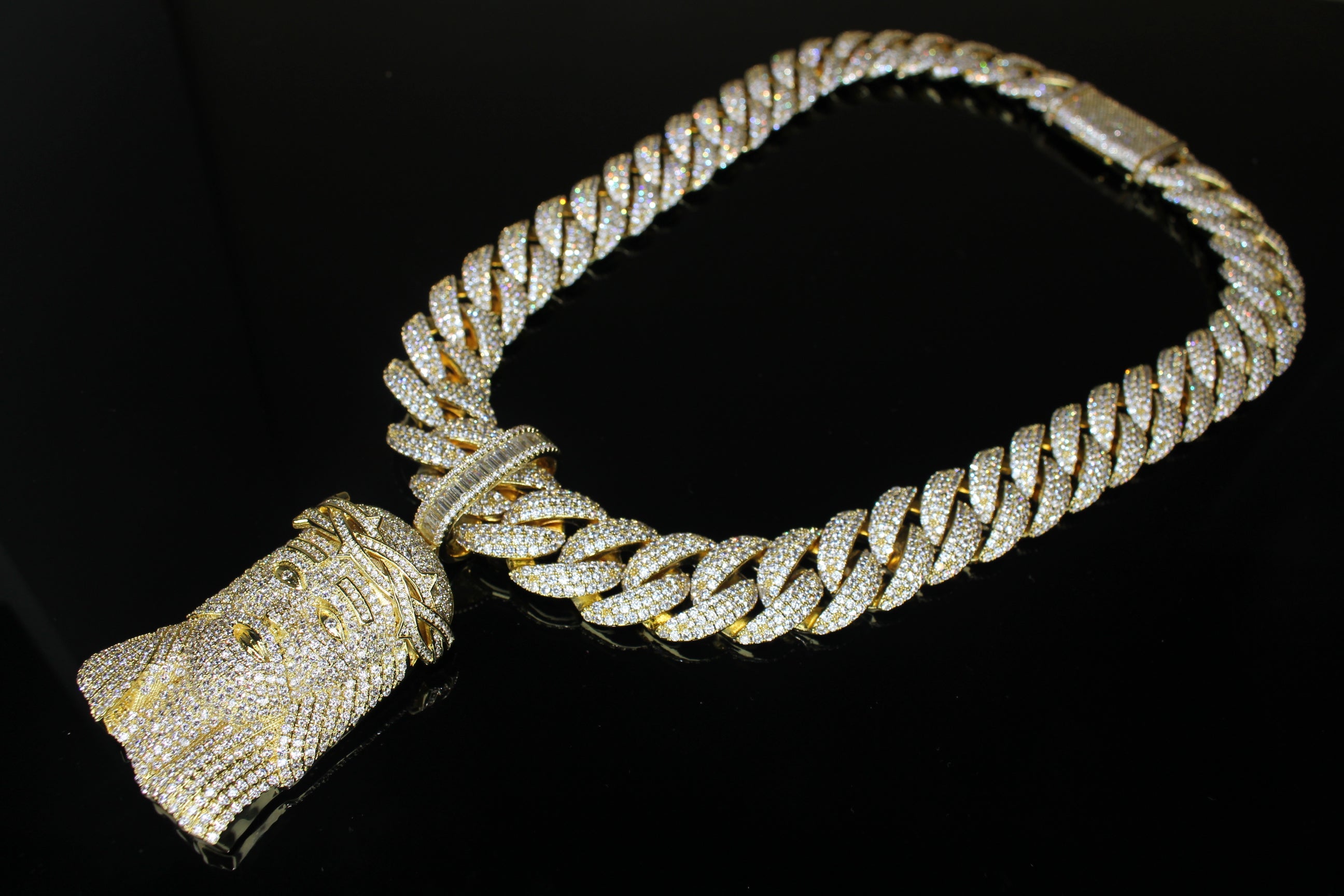 XXL JESUS Pendant Cuban Miami 22mm 144.6ctw Lab Sim Diamond Necklace - GOLD