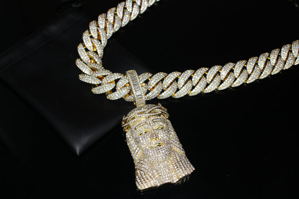 XXL JESUS Pendant Cuban Miami 22mm 144.6ctw Lab Sim Diamond Necklace - GOLD