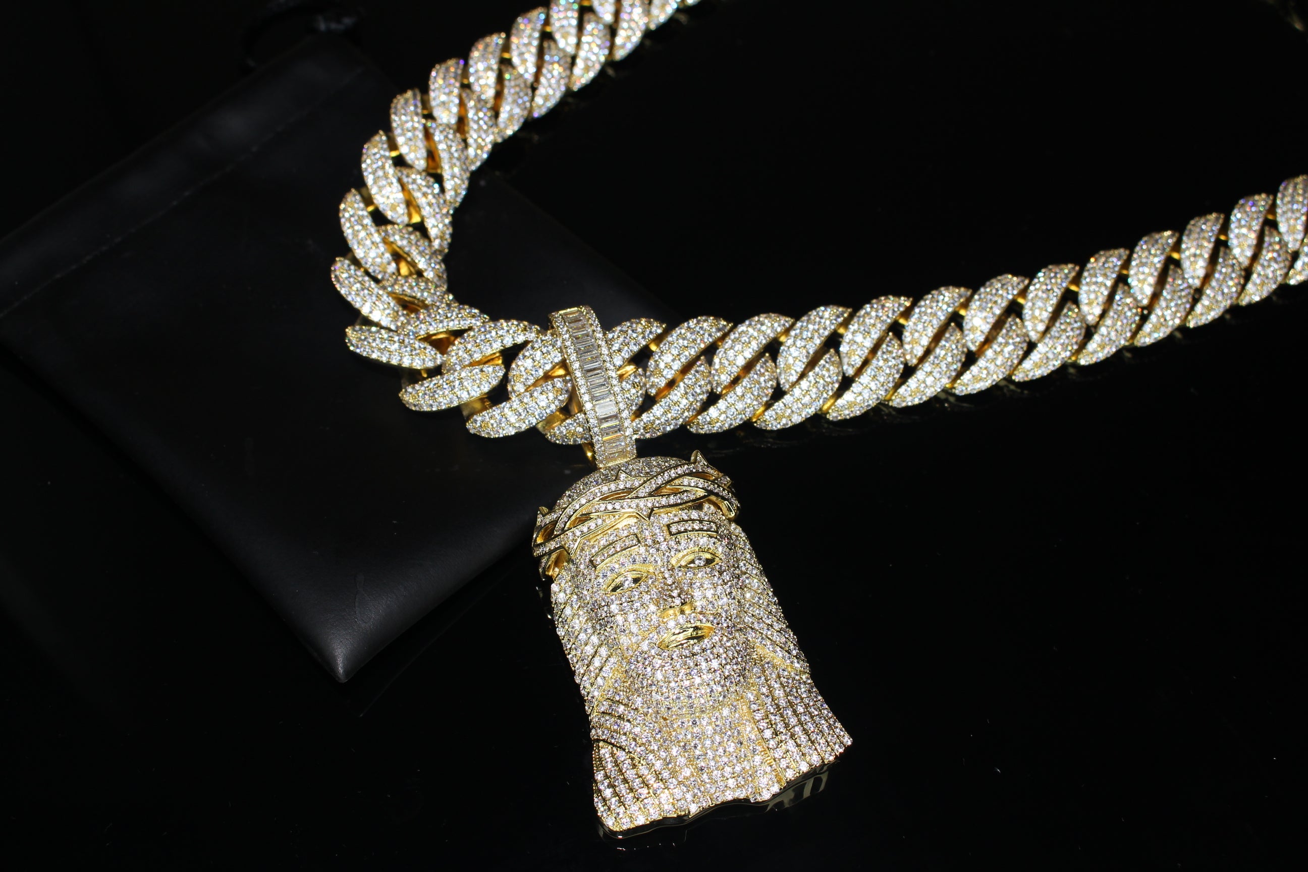 XXL JESUS Pendant Cuban Miami 22mm 144.6ctw Lab Sim Diamond Necklace - GOLD
