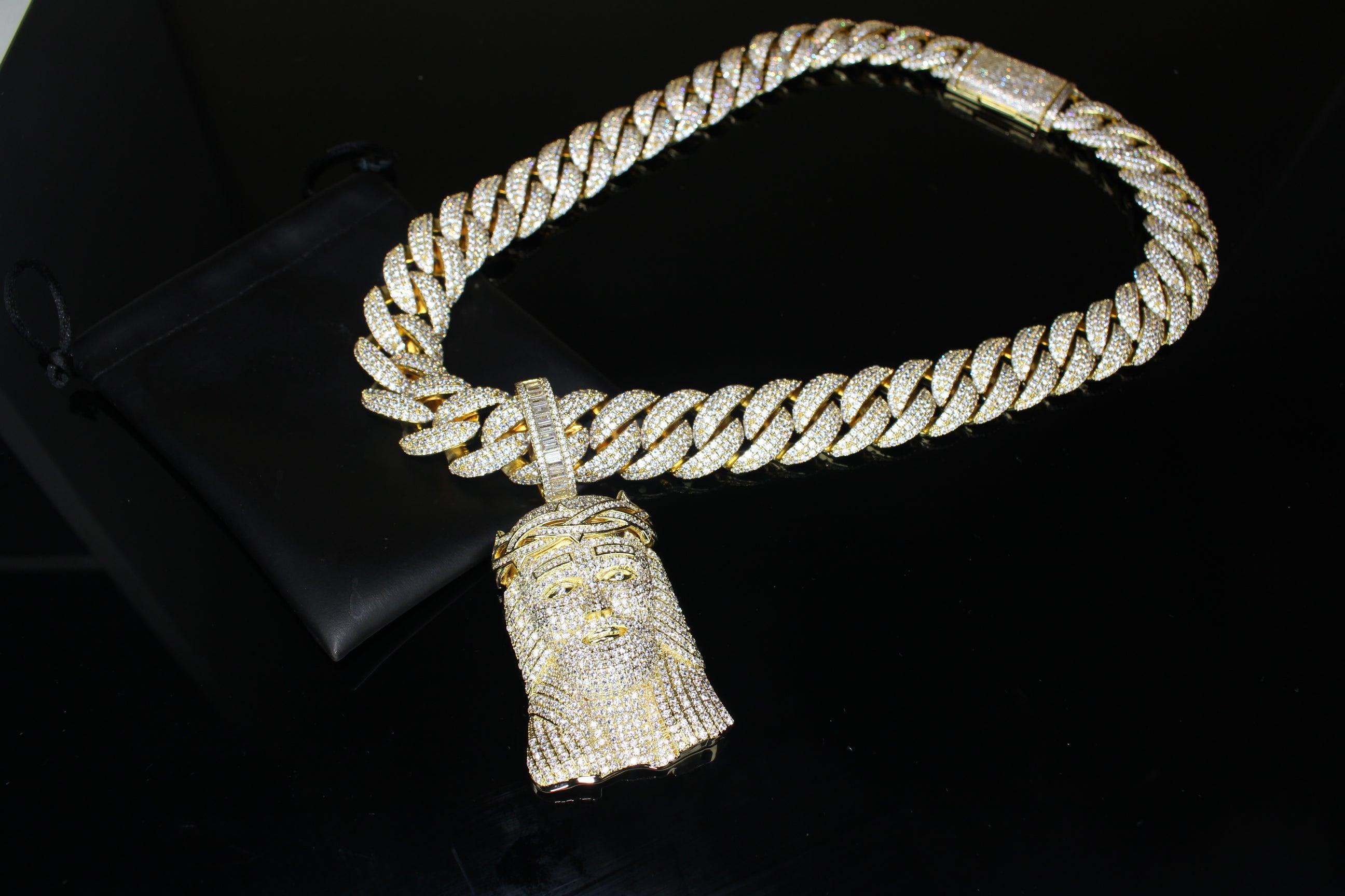 XXL JESUS Pendant Cuban Miami 22mm 144.6ctw Lab Sim Diamond Necklace - GOLD