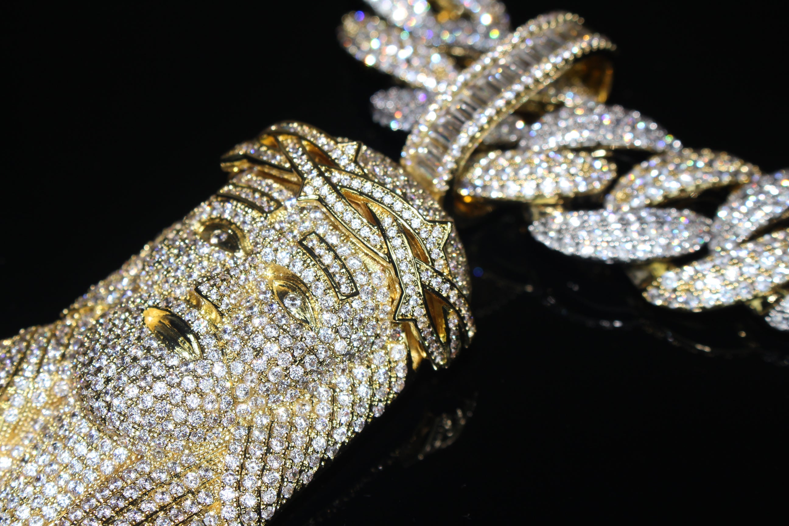 XXL JESUS Pendant Cuban Miami 22mm 144.6ctw Lab Sim Diamond Necklace - 2TONE GOLD