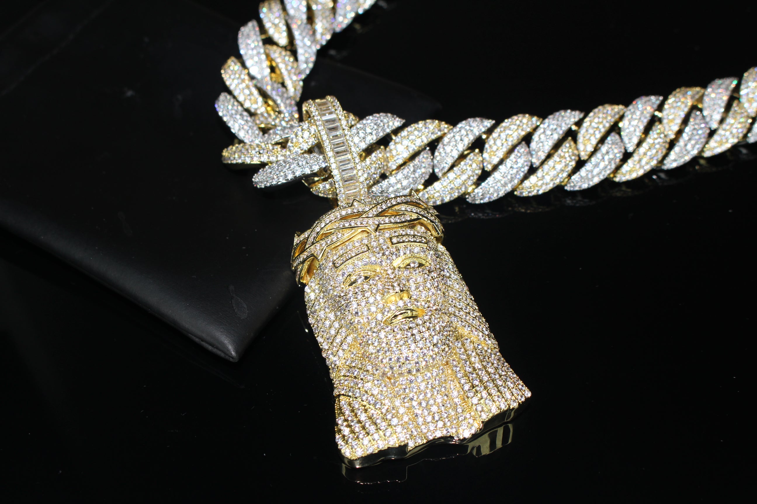 XXL JESUS Pendant Cuban Miami 22mm 144.6ctw Lab Sim Diamond Necklace - 2TONE GOLD