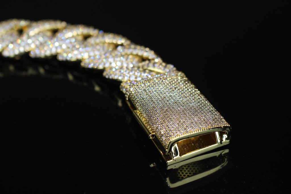 22mm XXL Cuban Miami 44.6ctw Lab Sim VVS1 Diamonds Bracelet - Gold