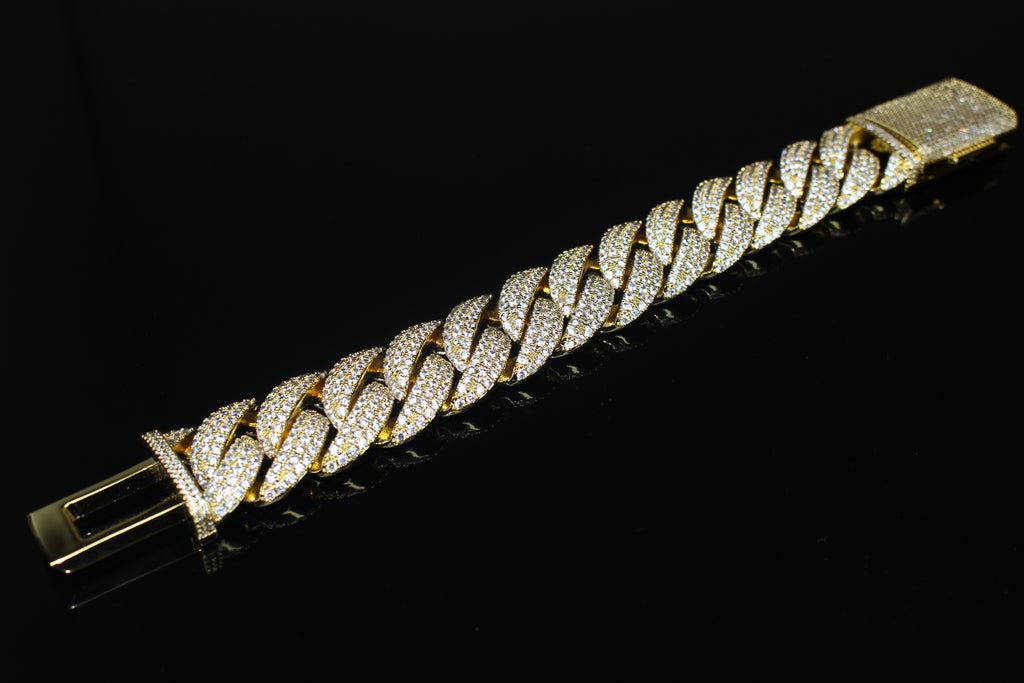 22mm XXL Cuban Miami 44.6ctw Lab Sim VVS1 Diamonds Bracelet - Gold