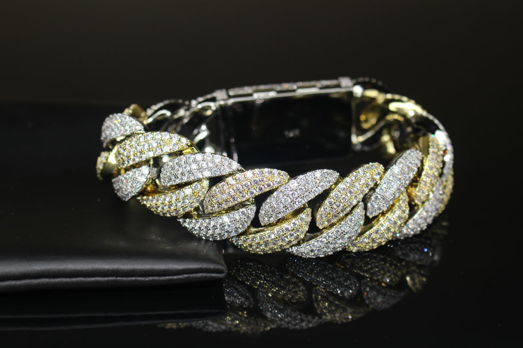 22mm XXL Cuban Miami 44.6ctw Lab Sim VVS1 Diamonds Bracelet- 2TONE