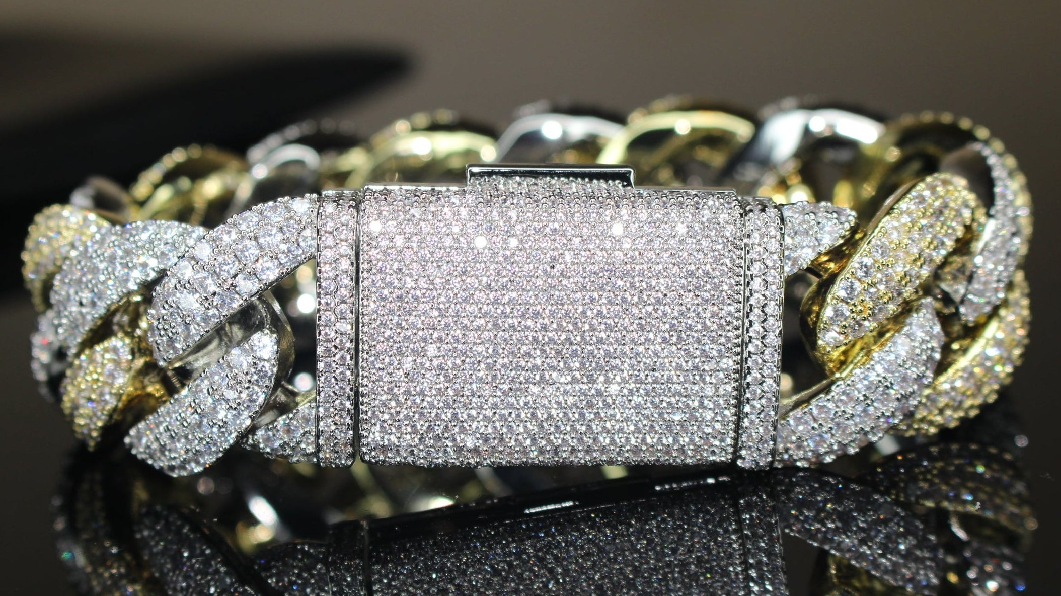 22mm XXL Cuban Miami 44.6ctw Lab Sim VVS1 Diamonds Bracelet- 2TONE