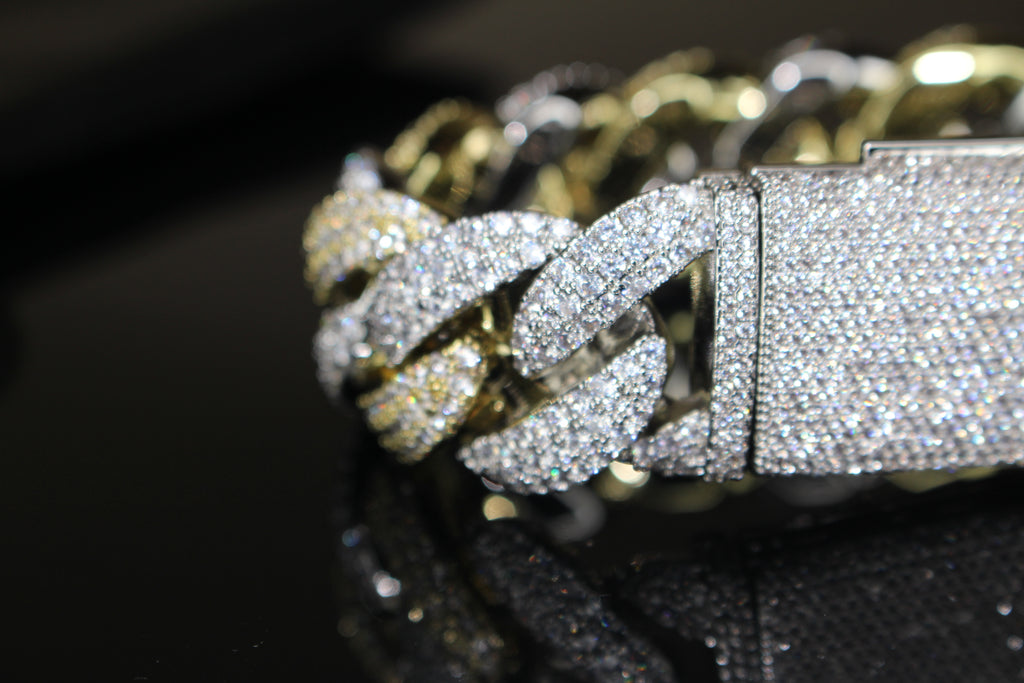 22mm XXL Cuban Miami 44.6ctw Lab Sim VVS1 Diamonds Bracelet- 2TONE