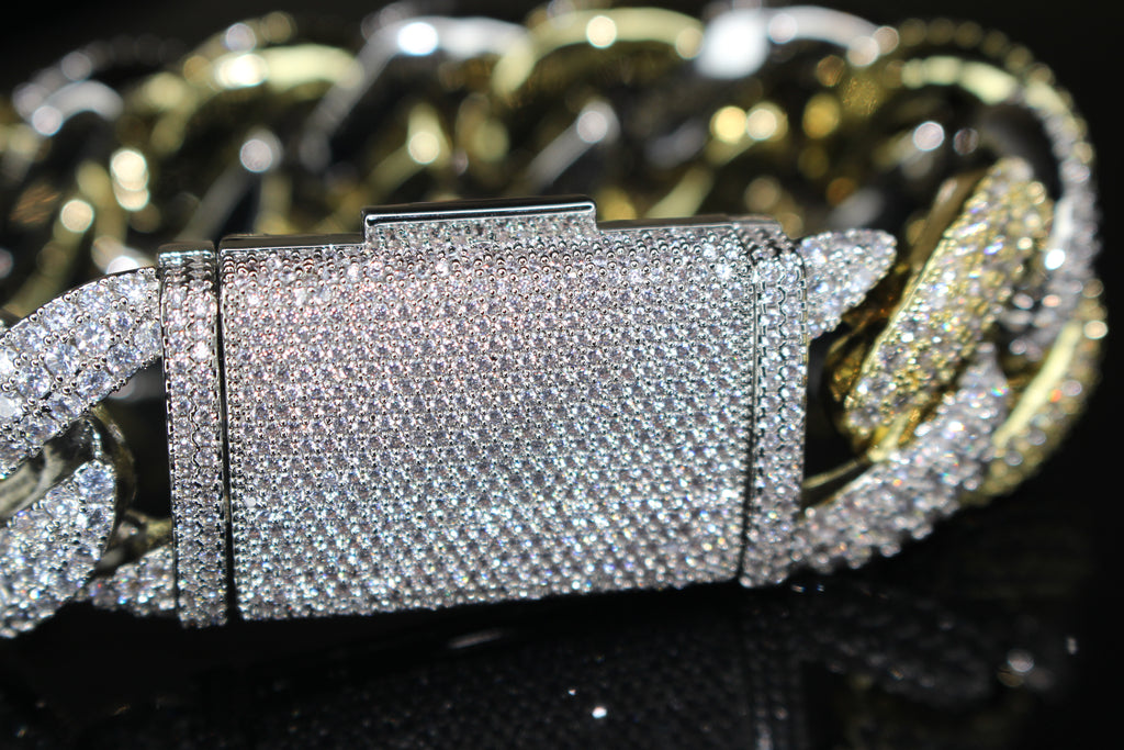 22mm XXL Cuban Miami 44.6ctw Lab Sim VVS1 Diamonds Bracelet- 2TONE